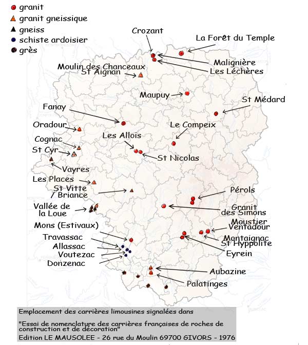 Carte des carrires en limousin au XIX me sicle